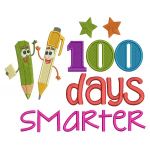 100 Days Smarter Two Pencils Filled Machine Embroidery Design Digitized Pattern